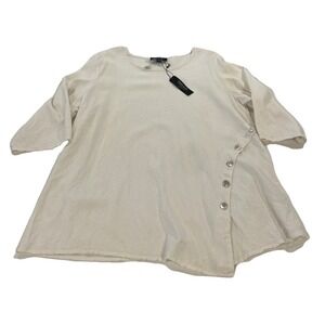 NEW Jones New York Linen Women Shirt Sz 1X Ivory Tunic Top Lagenlook Coastal NWT